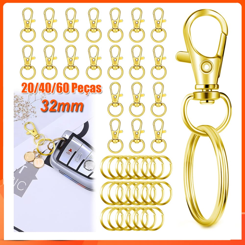 20-60pçs 32mm Argola para chaveiro de ganchos de chaveiro de faça você mesmo chaveiro joias acessórios de fivela Dourado