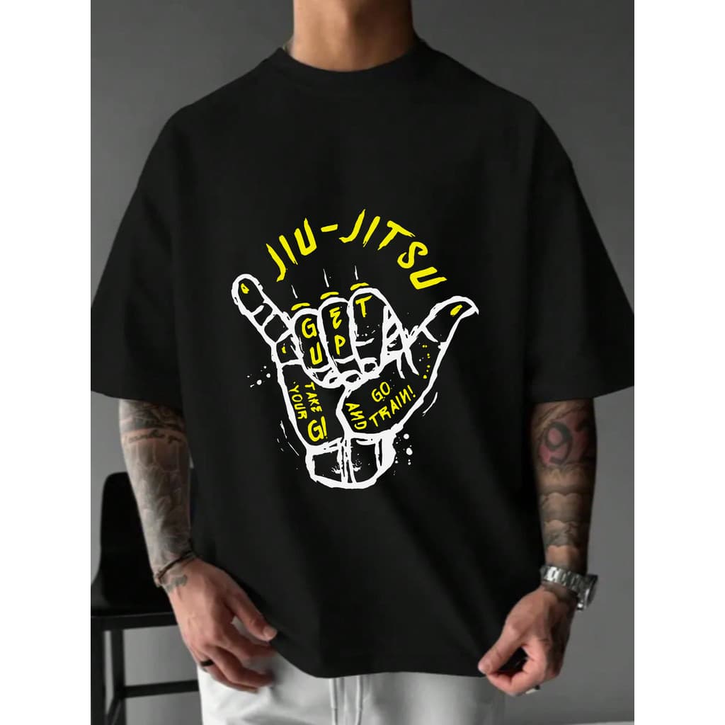 Camiseta Masculina Streetwear Estampa Mão de Jiu-Jitsu Take Your GUP e Go Train T-shirt