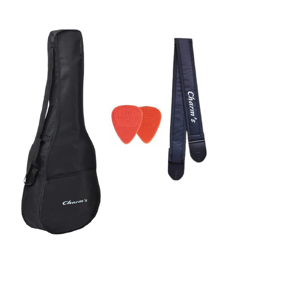 BAG CAPA VIOLÃO INFANTIL CRIANÇA 3/4 SIMPLES NYLON COM ALÇA E BOLSO + CORREIA ALMOFADADA LARGA ALÇA +2 PALHETAS KIT