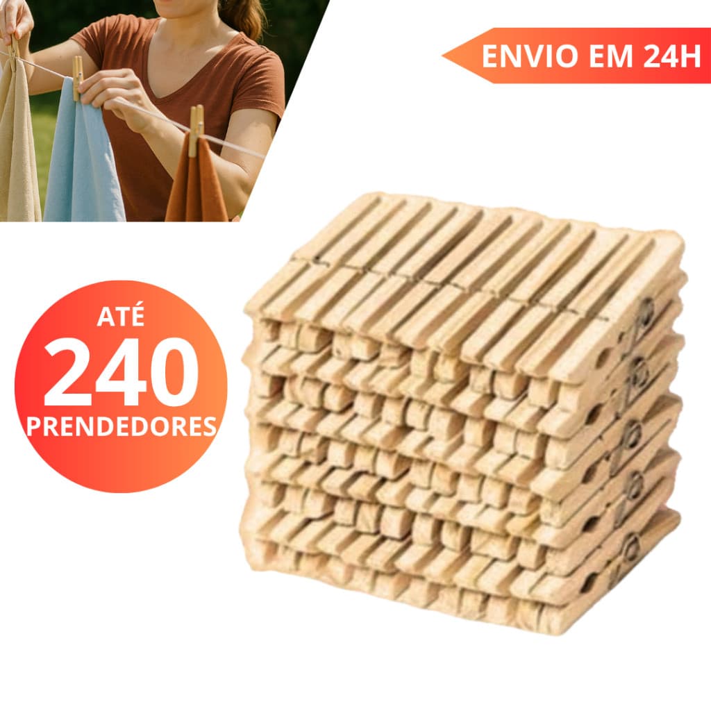 Kit com até 240 Prendedores Pregador de roupas de madeira Pegador