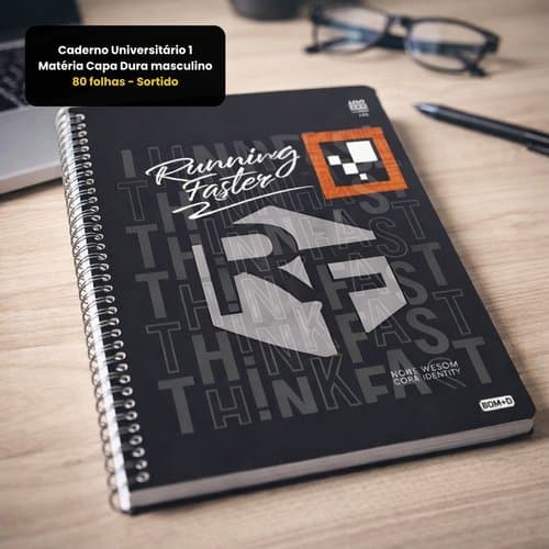 kit 1, 3 ou 5 Caderno Universitário Capa Dura Masculino 80 Folhas 1 Matéria Sortido Escolar Espiral