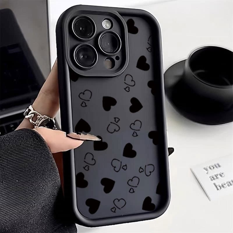 Capa À Prova De Choque Para IPhone 17 Pro Max 16 15 13 11 14 12 11 Plus Air Xs XR Tela Cheia Preto Coração Caso De Telef