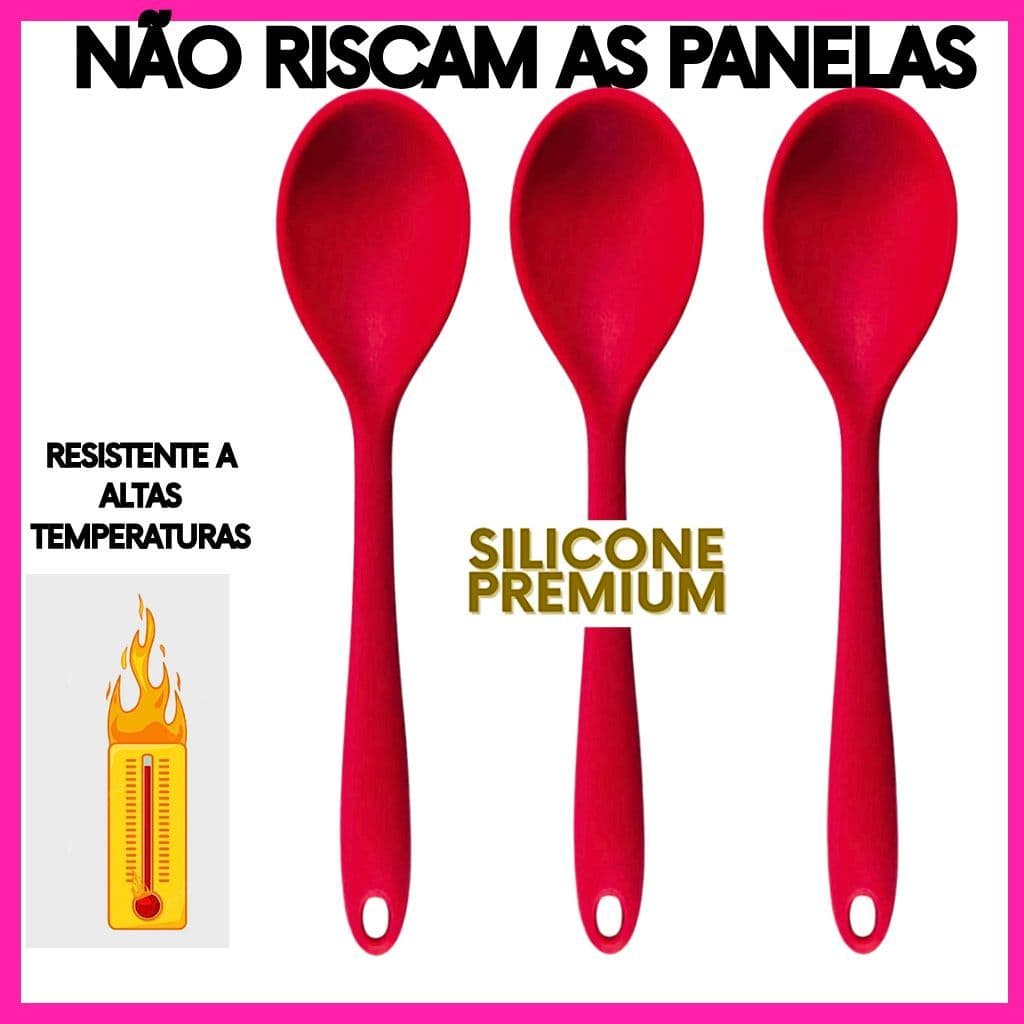 Colher de Silicone Premium Alta Temperatura Vermelha | Resistente ao Calor Utensílio de Cozinha