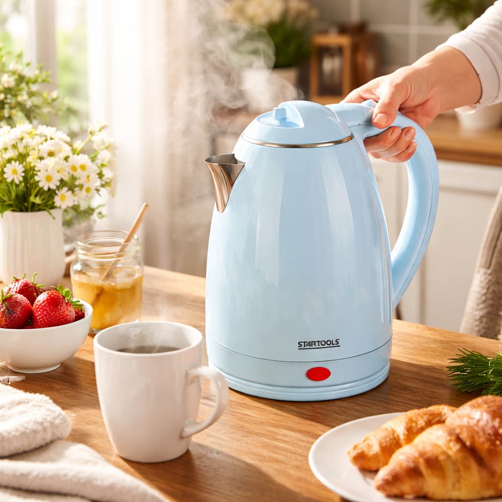 Chaleira Jarra Elétrica Inox Azul Com Desligamento Automático