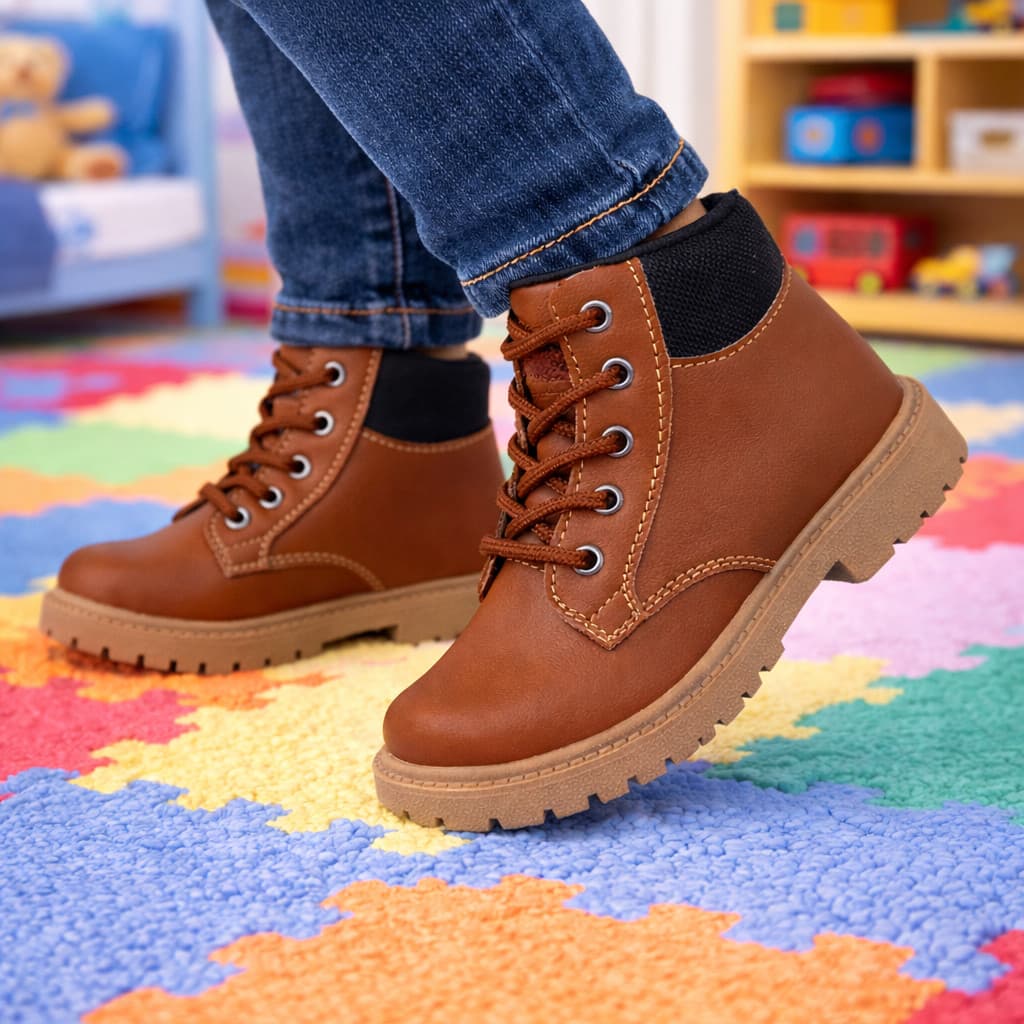 Coturno Masculino Bota Infantil Criança Menino Cano Baixo Cadarço Sola Macia Confort Estiloso
