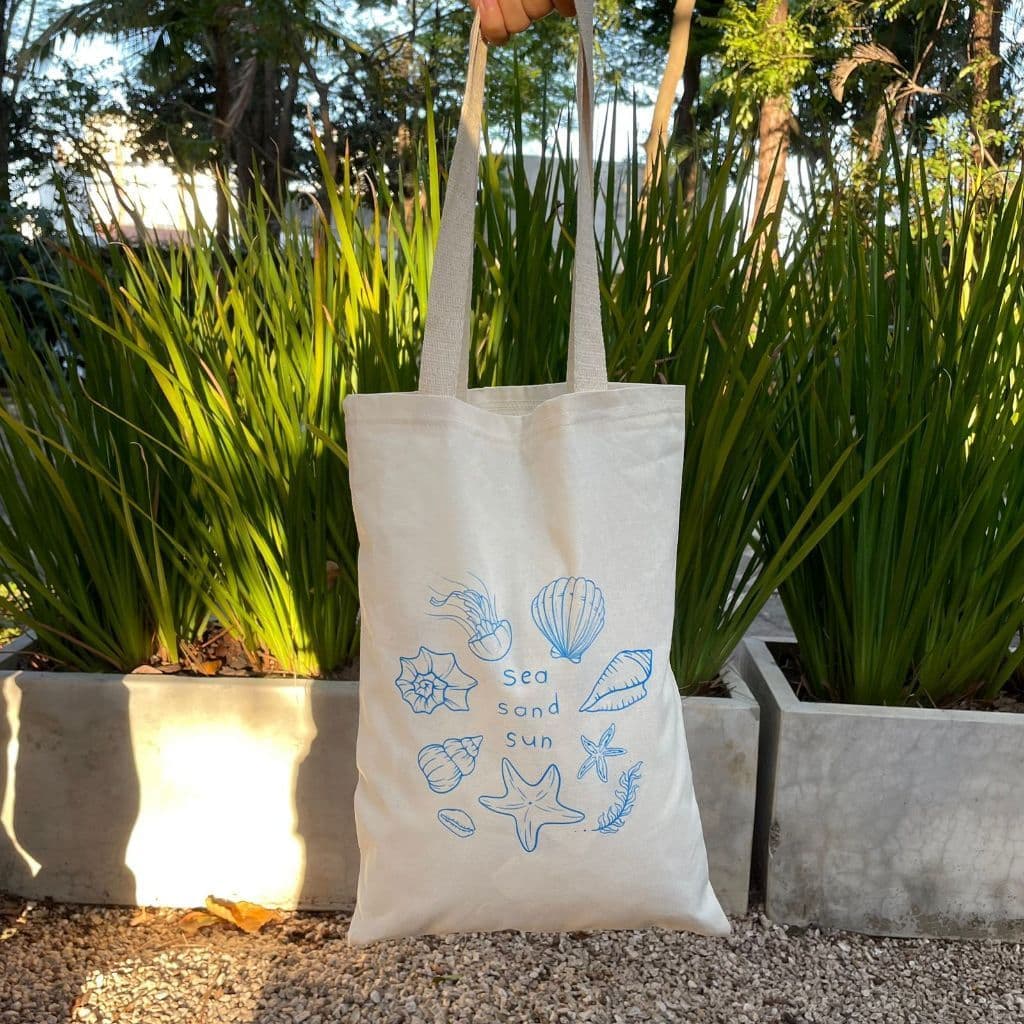 Bolsa Ecológica Ecobag Estampa Conchas Mar Sacola reutilizavel 100% Algodão Bolsa de Tecido Natural