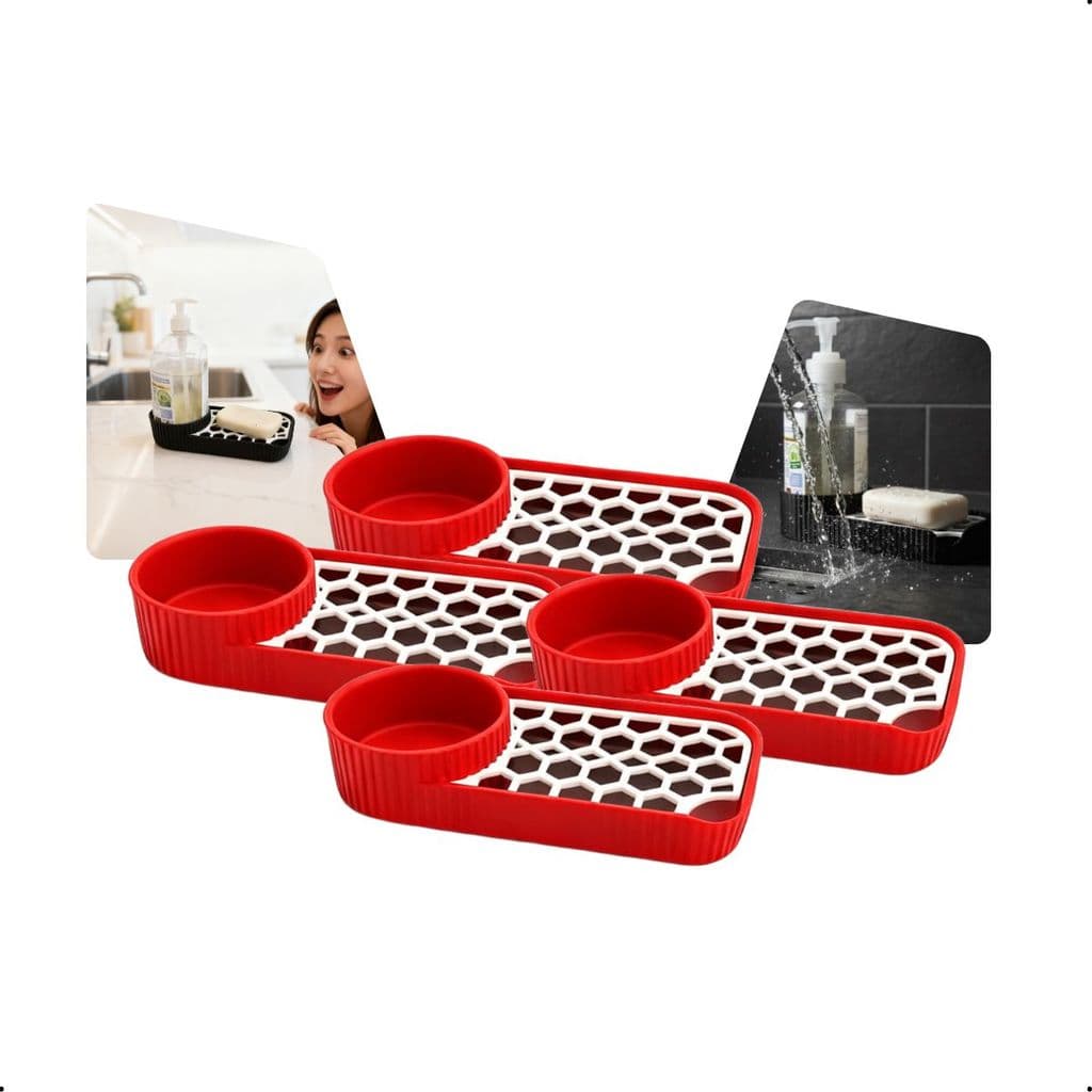 Kit 4 Organizador De Pia Porta Sabonete e Detergente Suporte Antiderrapante Para Cozinha e Banheiro