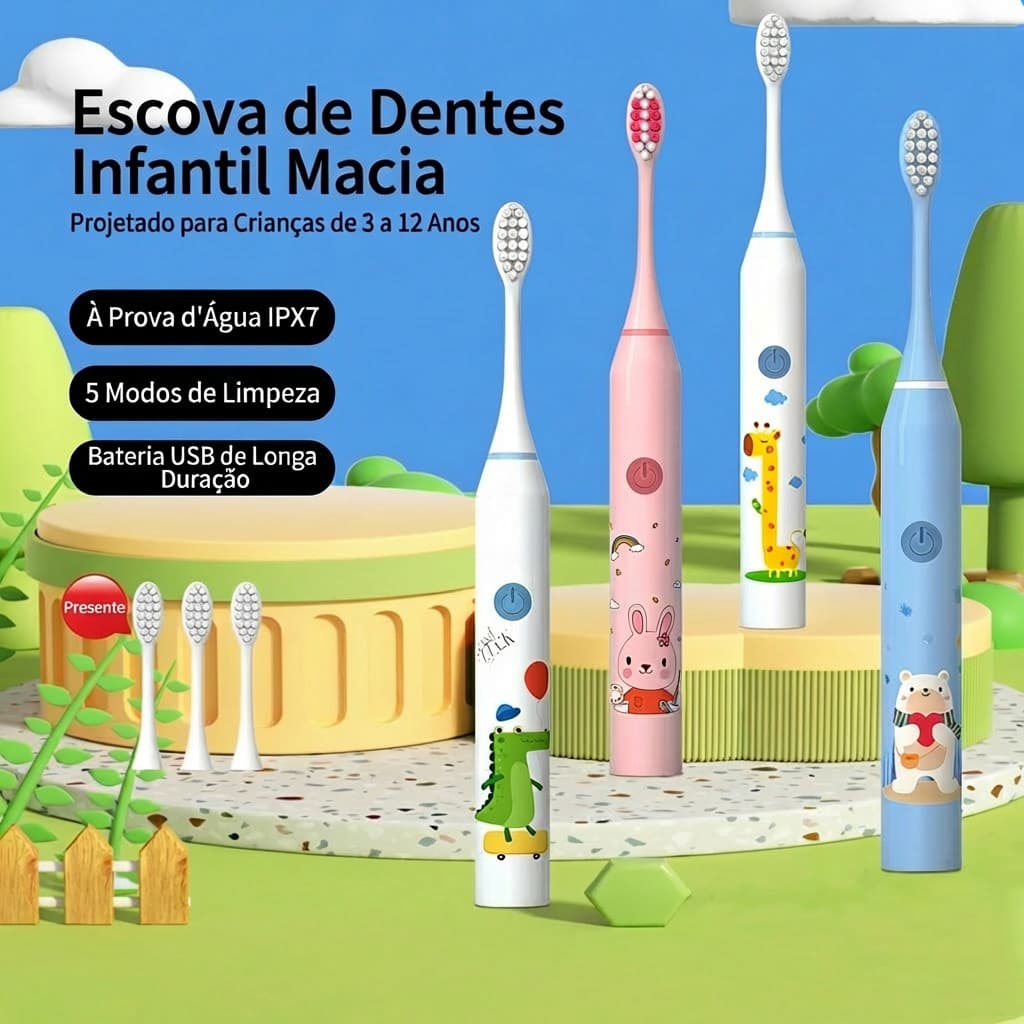 Escova de Dentes Elétrica Sonic Infantil para Higiene Bucal