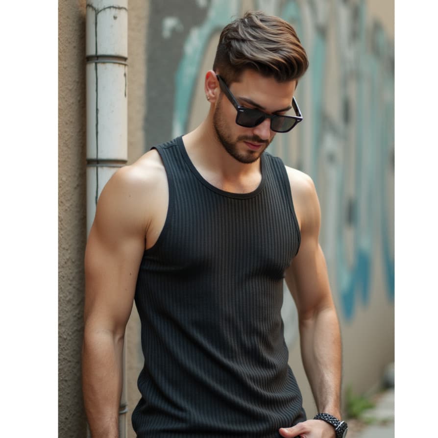 Regata Masculina Ribana Canelada academia esporte slim fit preta basica