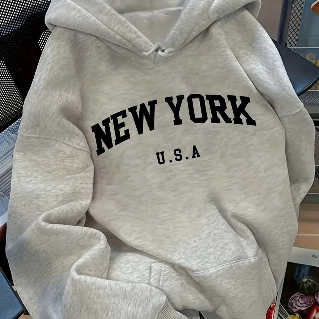 Moletom Com Capuz Feminino NEW YORK EUA Moda Casual HipHop Unissex Confortável Flanelado