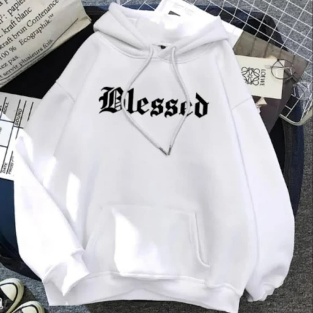 Moletom Blessed Canguru Blusa de Frio Unissex Casaco Com Capuz Algodão
