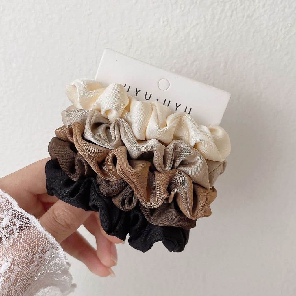 Kit 5 Scrunchies De Cetim Elástico Para Cabelo Macio e Confortável Fashion