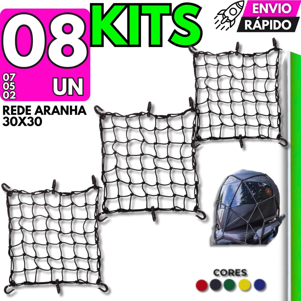 Rede para Moto 30x30cm Reforçada Moto Trava Segura Ideal para Entregadores Bau Motoboy Capacete
