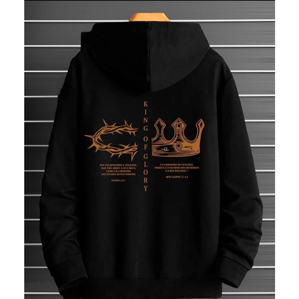 Blusa de Moletom PRETO Bolso Canguru Unissex Estampado King Of Glory Com Capuz Frio Masculino Feminino