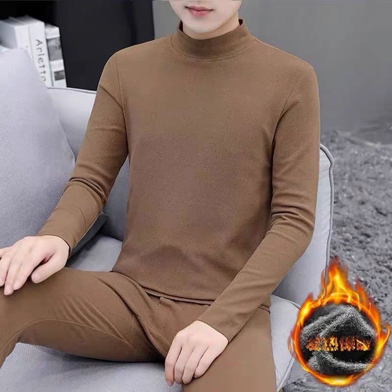 Roupa interior masculina camisa de fundo outono inverno forro de lã meia gola alta roupas de outono masculino 2025 novo