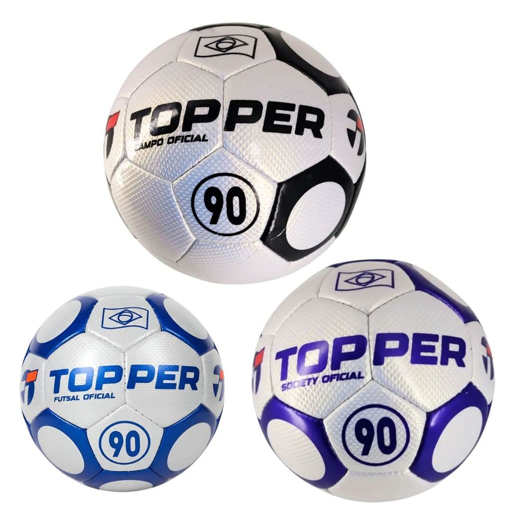 Bola Futebol Topper 90 Oficial - Campo / Society / Salão - Costurada à Mão e Lâminada em PU Premium