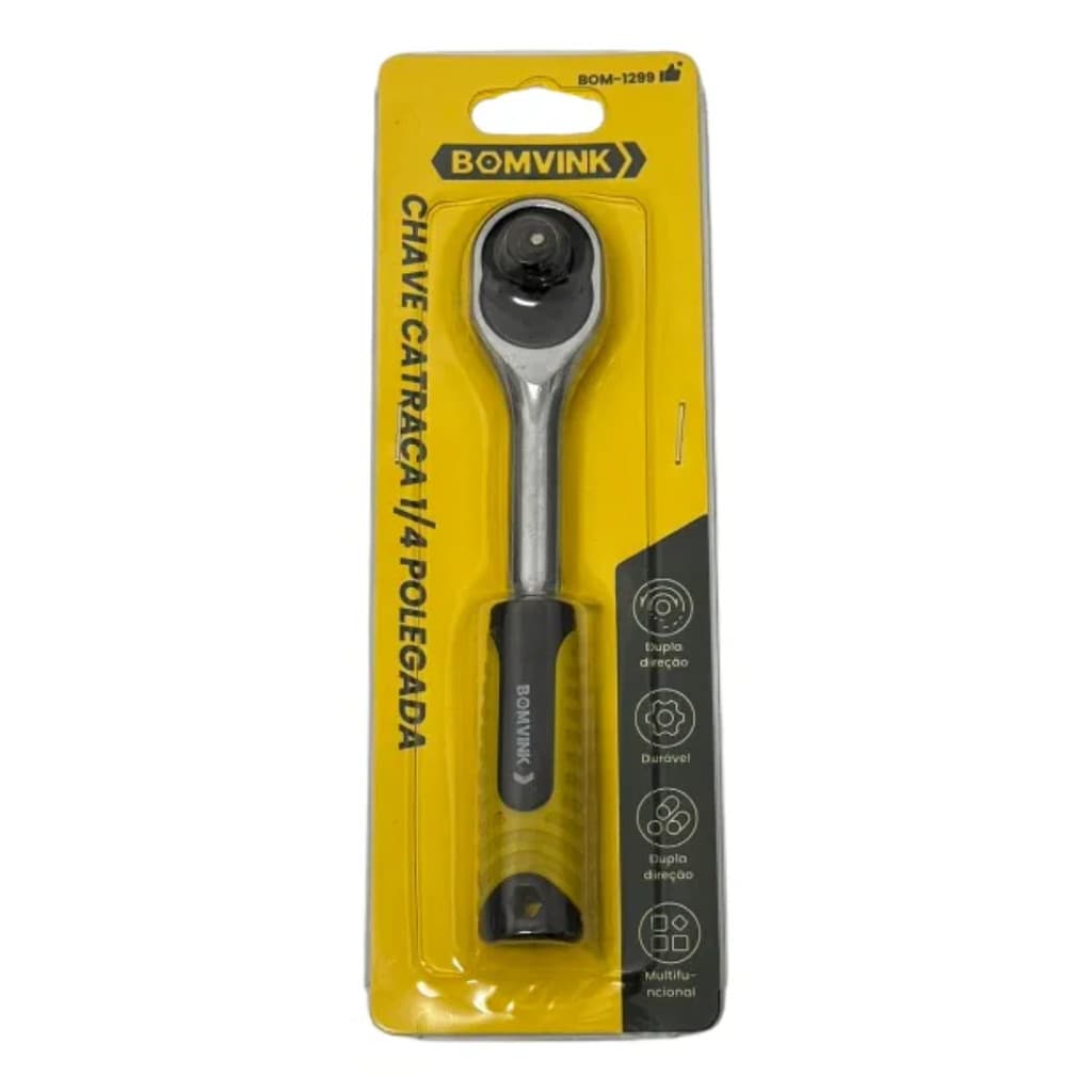 Chave Catraca Reversível 1/4" com Cabo Emborrachado Uso Profissional e Doméstico BOM-1299