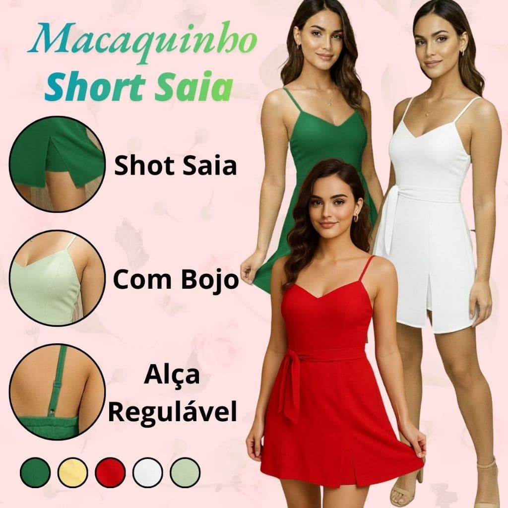 Macaquinho Short Saia Duna Leve Fresquinho Elegante Feminino