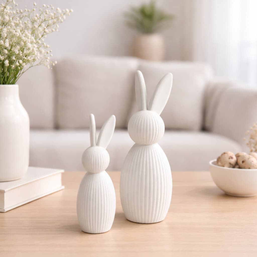 Kit Páscoa com 2 Coelhos Decorativos Enfeite Temático para Sala e Mesa Decoração Minimalista