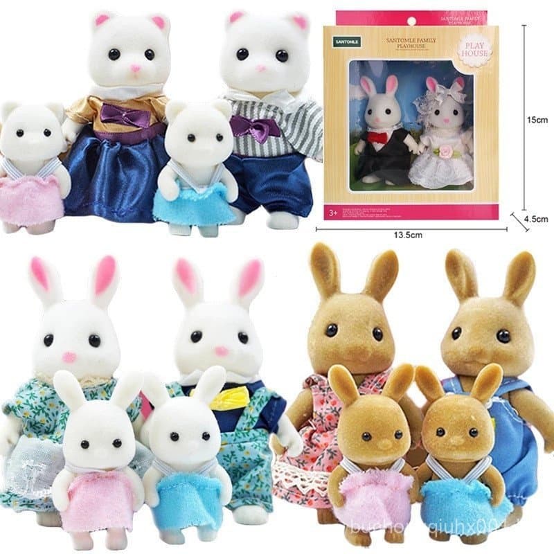 Família De Quatro Sylvanian Pele De Coelho Animal Villa Conjunto Brinquedos Casa Bonecas Vinho Presentes De Aniversário