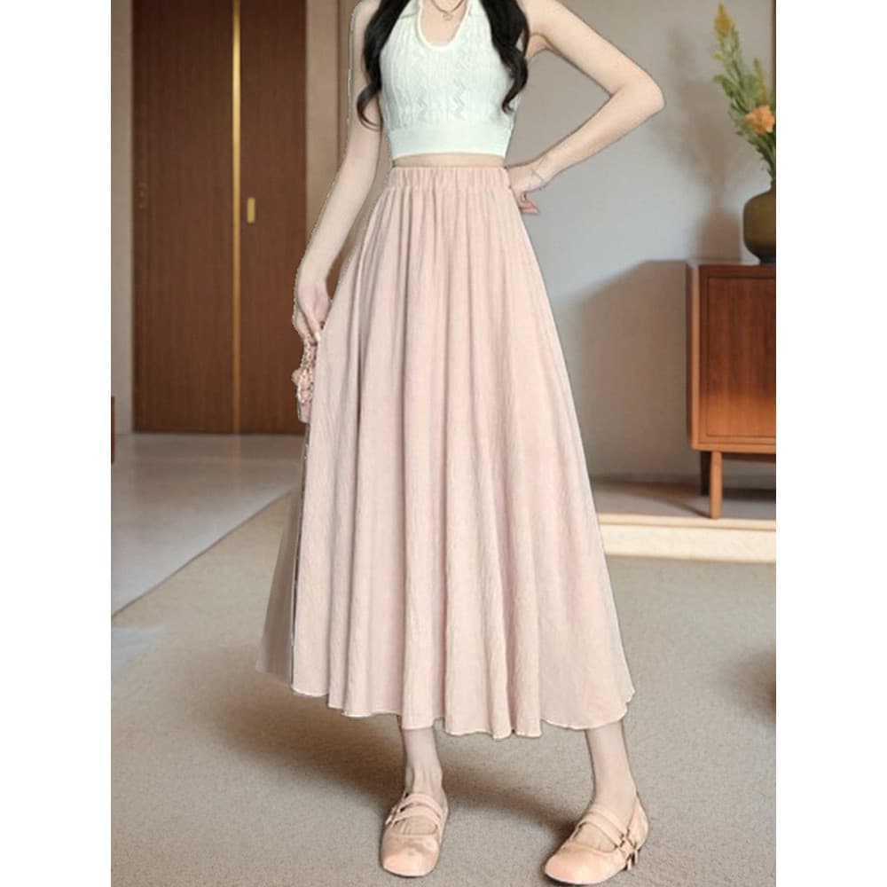 High-End Chiffon saia feminina verão cintura elástica Drape elegante Casual saia plissada solta mais magro olhar a linha