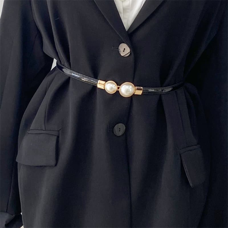 Ins estilo fivela pérola cinto fino vestido decorativo simples cinto dourado feminino All-Match cinto feminino saia comb