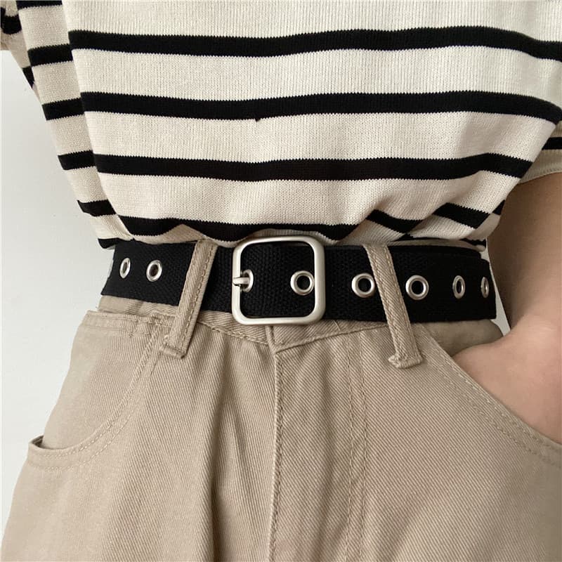 Cinto de lona sem perfuração com buraco completo feminino estilo ins All-Match nicho decorativo Jeans cinto feminino mas
