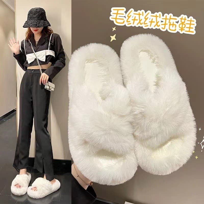 Novo estilo outono inverno chinelos de algodão feminino influenciador moda antiderrapante forro de lã casa interior quen