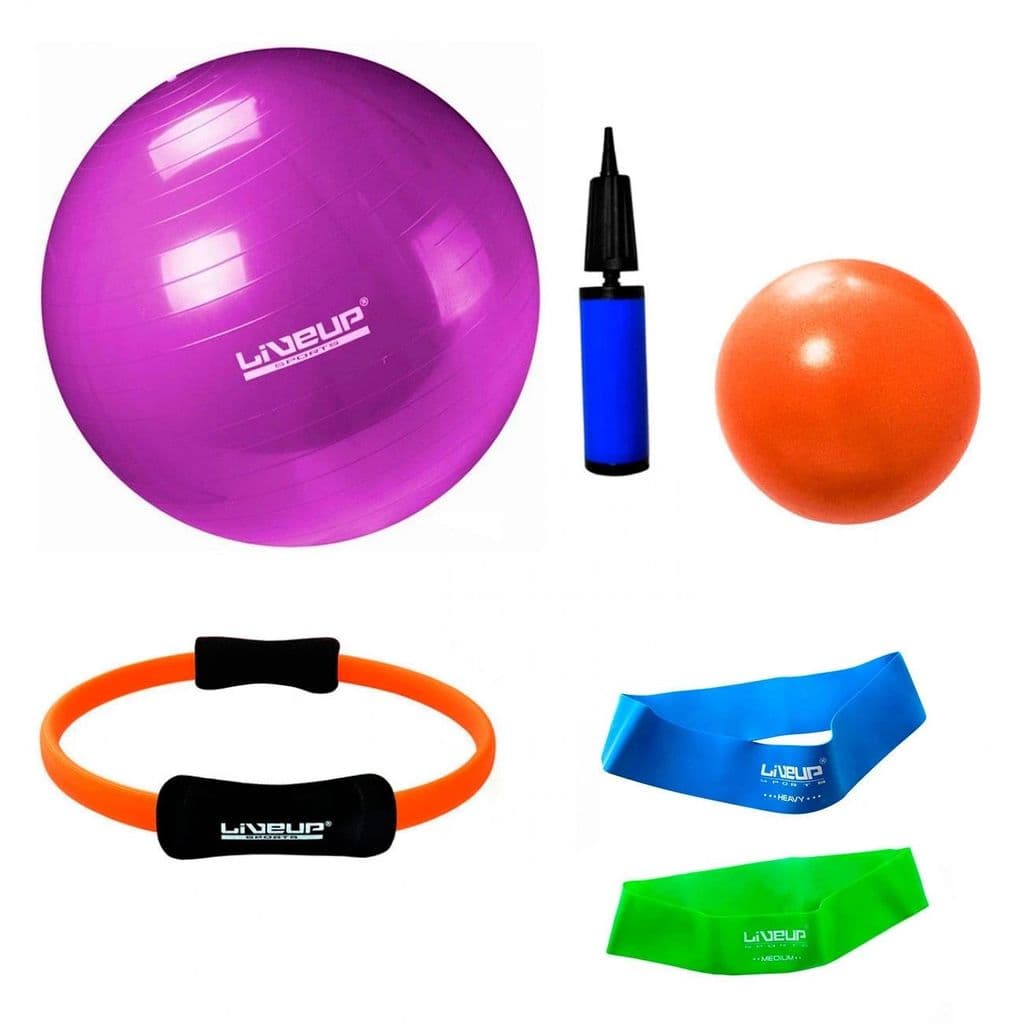 Kit Treino Bola Suíça 55cm + Mini Bomba + Mini Band Super Forte + Overball