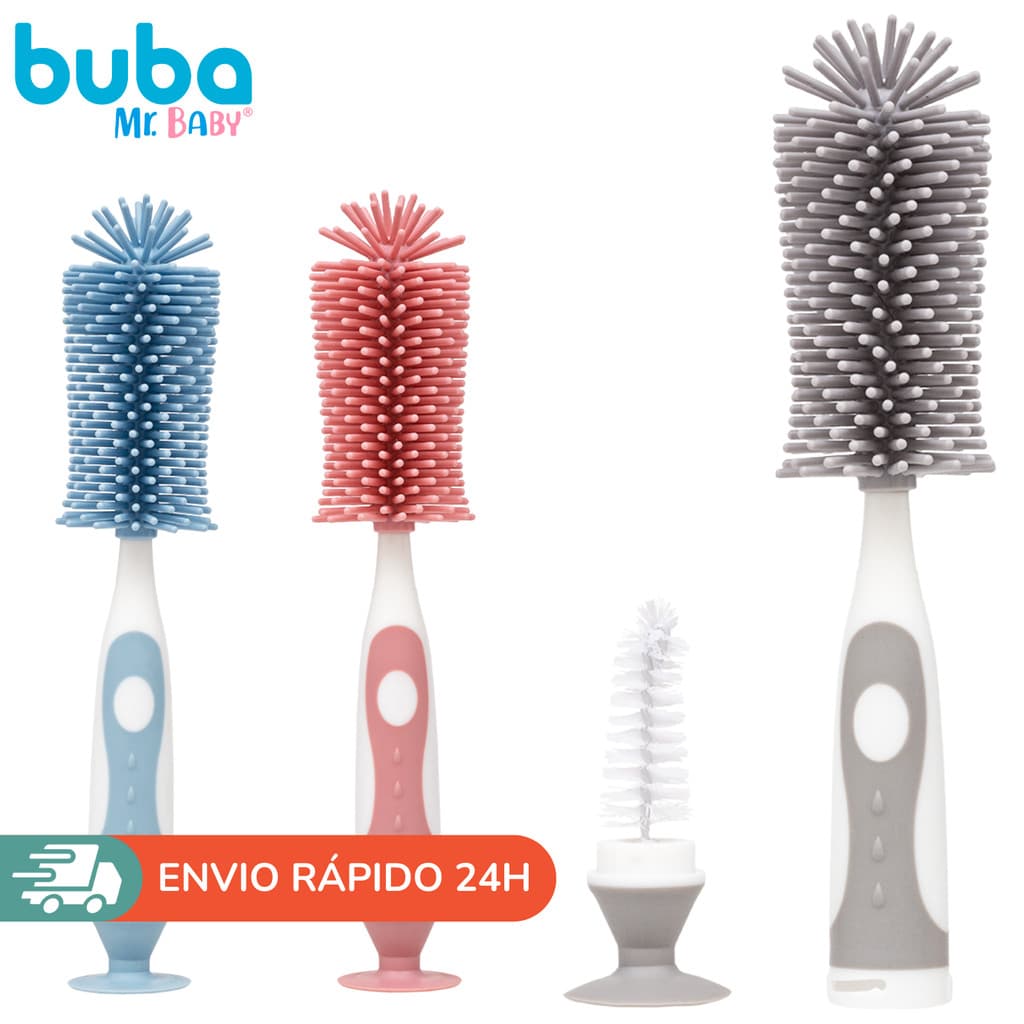 Escova para Limpeza de Mamadeira e Garrafa com Cerdas em Silicone com Limpador de Bicos