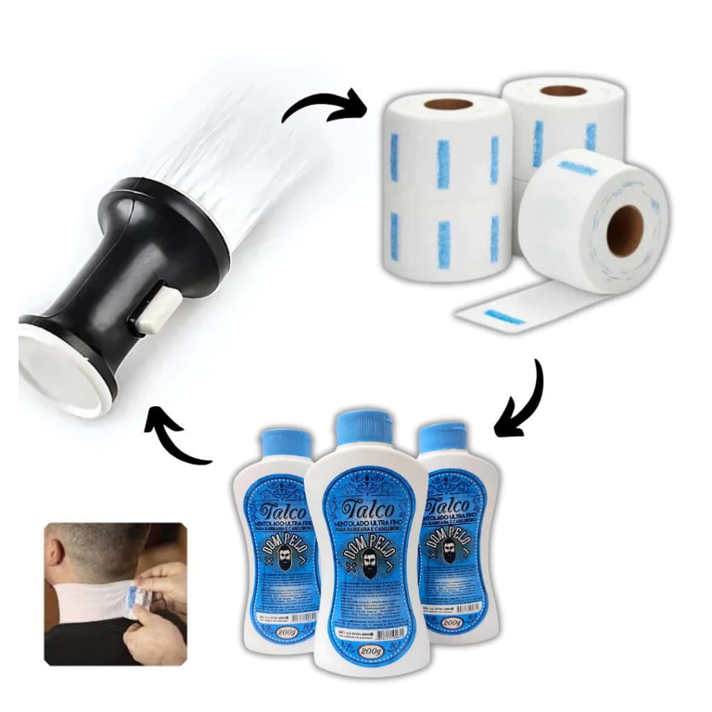 Kit espanador talqueira+100 golas Higienicas+1 Talco Dom Pelo Higiene barbearia. top
