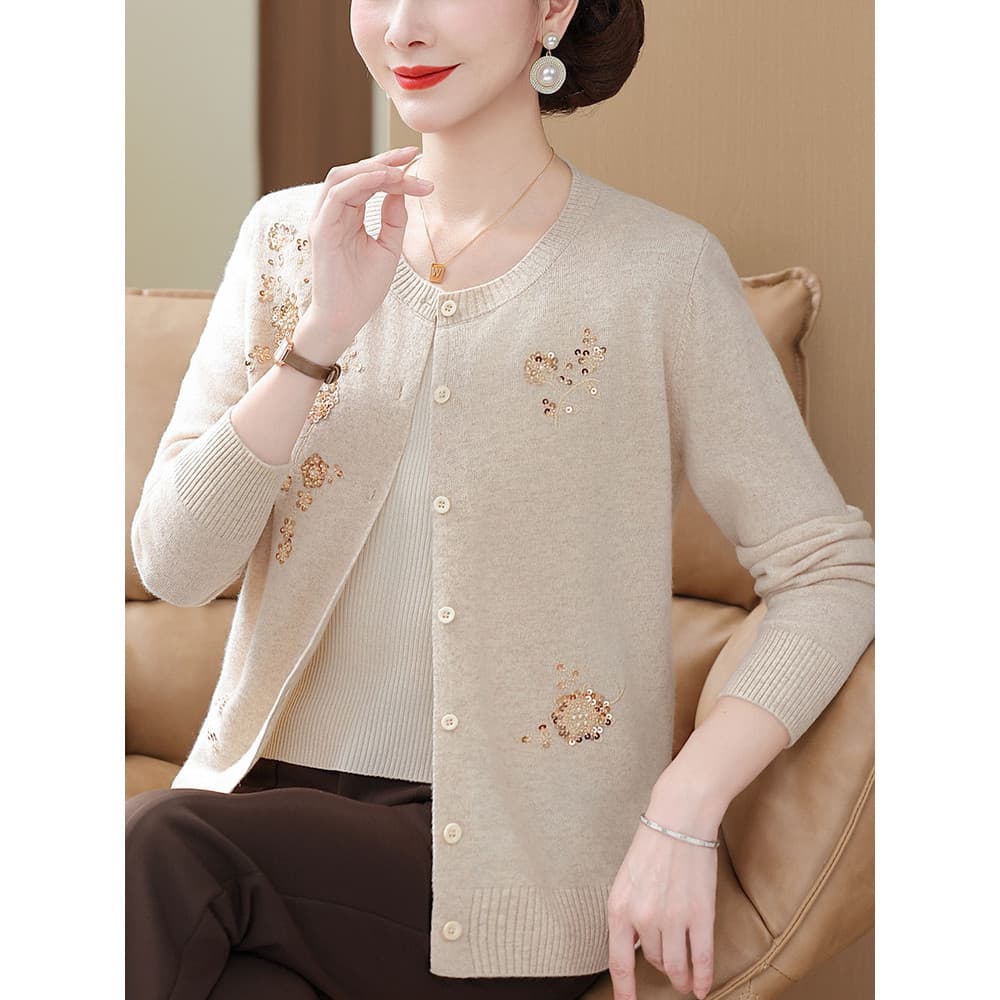 Hengyuanxiang Cashmere cardigan mãe usar em torno do pescoço camisola cardigan camisa de fundo de meia-idade idosos inve