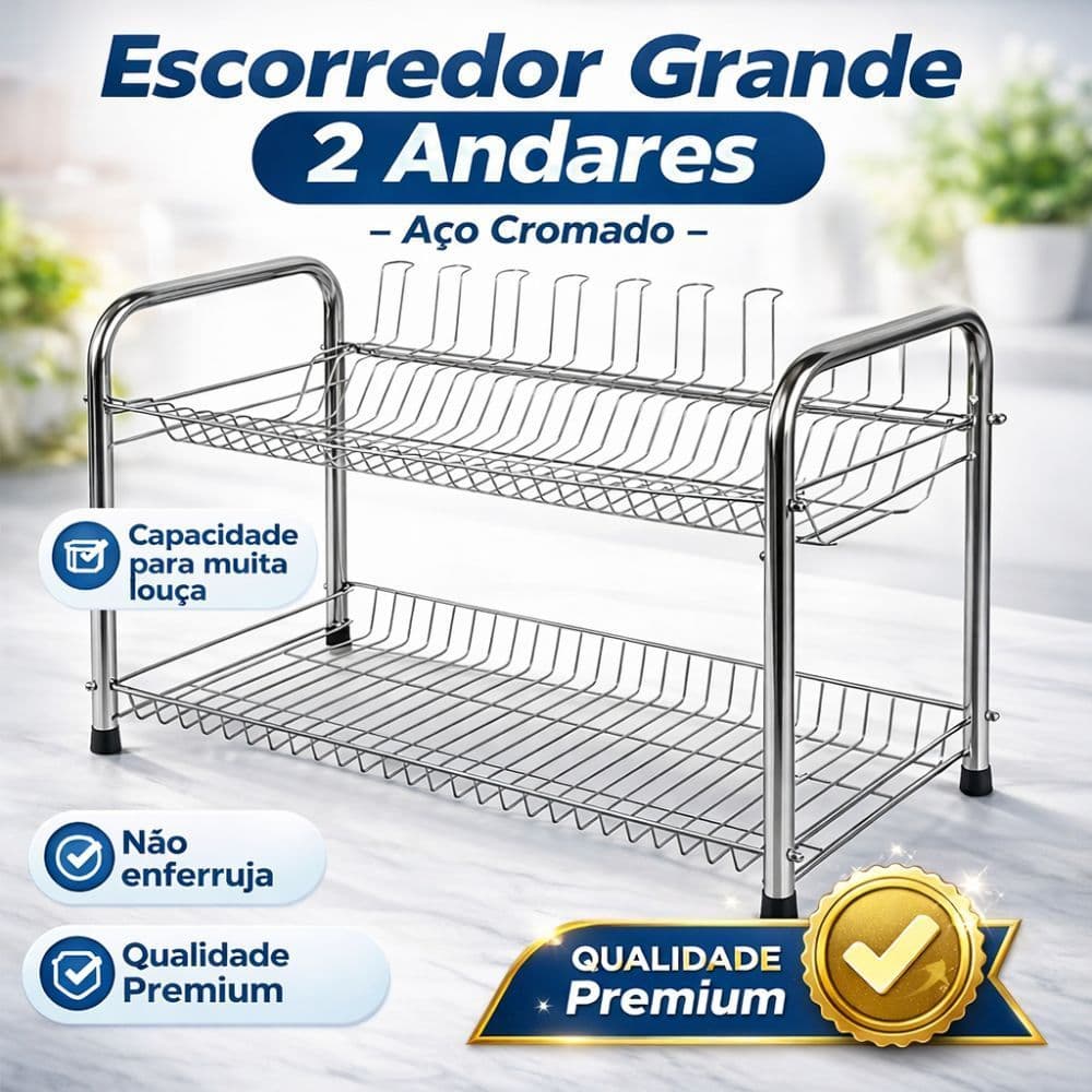 Escorredor GRANDE 2 andares para 24 pratos 7 copos e porta talheres desmontável