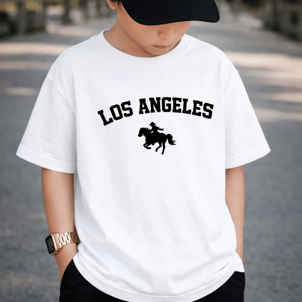 Camiseta Infantil e Juvenil Los Angeles Cavalos 100% Algodão Premium Criança Personalizada Unissex Blusa Camisa