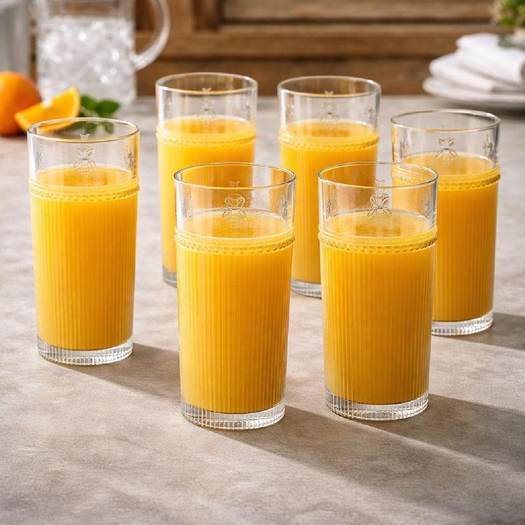 Jogo De 6 Copos De Cristal Ecológico 350Ml Canelado Com Detalhe Abelha L'hermitage 15Cm