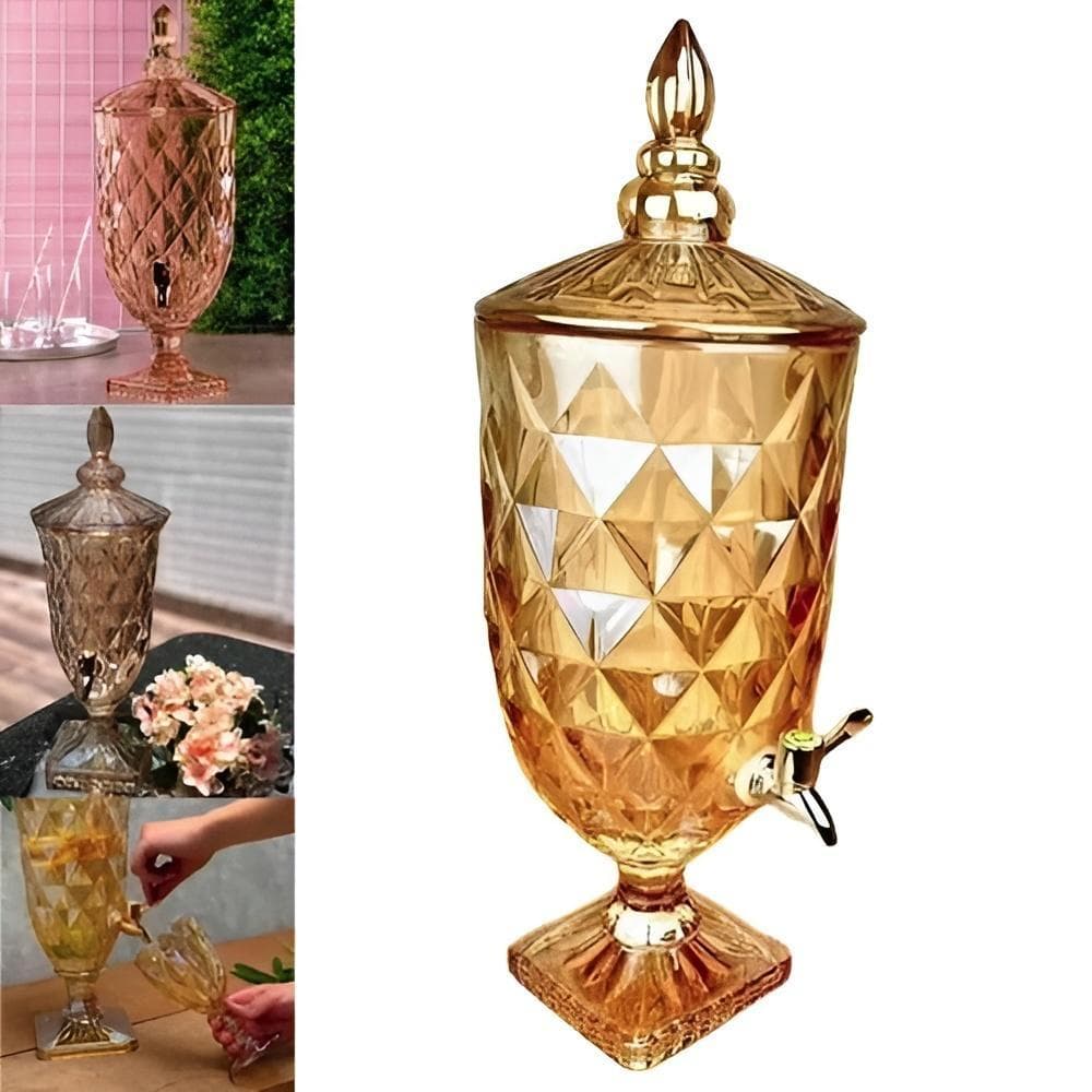 SUQUEIRA CRISTAL 4,5 LITROS DOURADA DIAMOND DISPENSER DE VIDRO BEBIDAS   AMBAR JARRA GRANDE VINTAGE