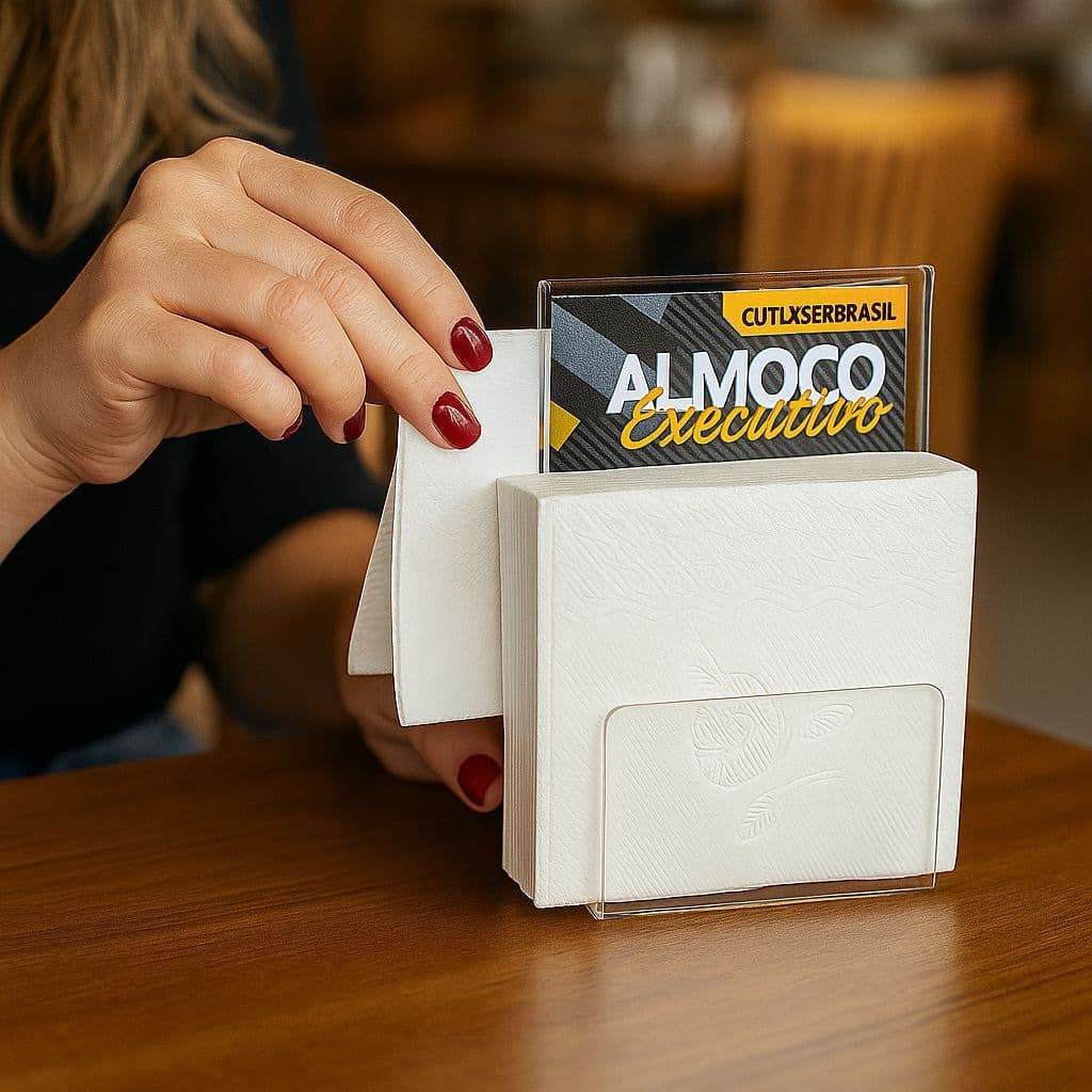 Kit 10  Porta-Guardanapos com Display A6 para Folders e Cardápios Acrílico Cristal