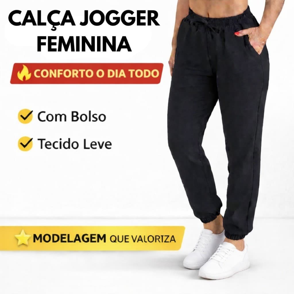 Calça Jogger Feminina Com Bolso Cintura Alta Academia Casual Confortável P ao GG