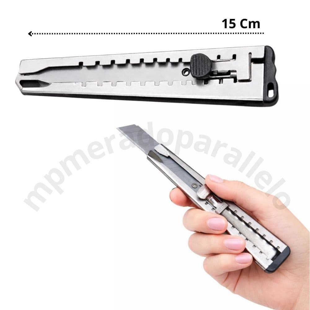 Estilete Profissional Metal 15cm Trava de Segurança Retrátil Reforçado Papelão Artesanato Escritório