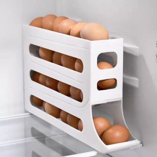 Organizador Porta Ovos Suporte de 30un Grandes 4 Andares Cozinha Mesa e Geladeira Branco