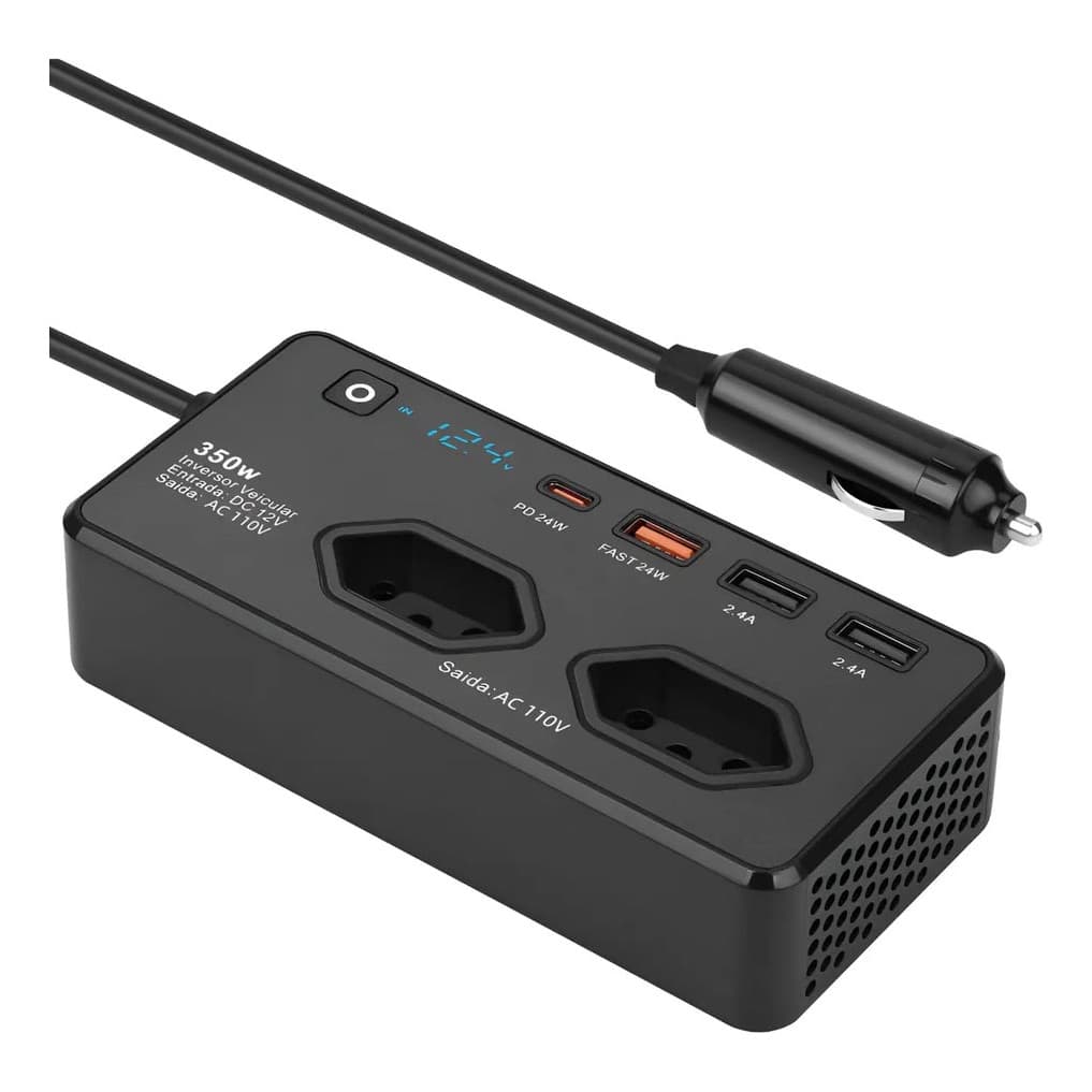 Inversor Veicular 350w 12v Para 110v Com Usb Tomada Usb-c