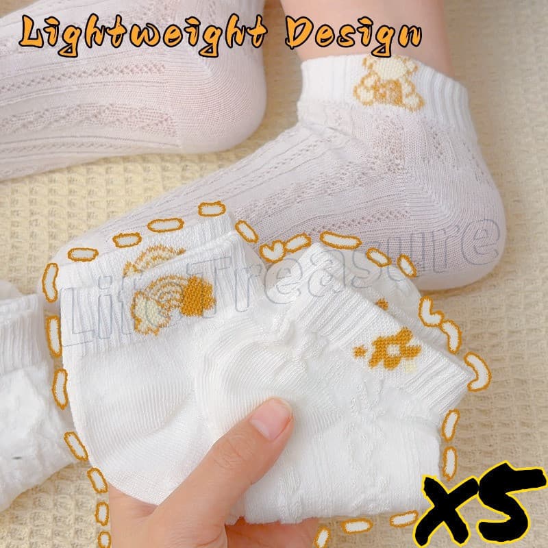 5 pares de meias femininas absorventes de suor, respiráveis, boa elasticidade, estilo Casual, impressão de desenhos anim