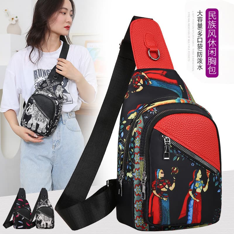 Bolsa de peito feminina 2024 novo estilo versão coreana moda estilo étnico Oxford pano peito bolsa de ombro senhoras via