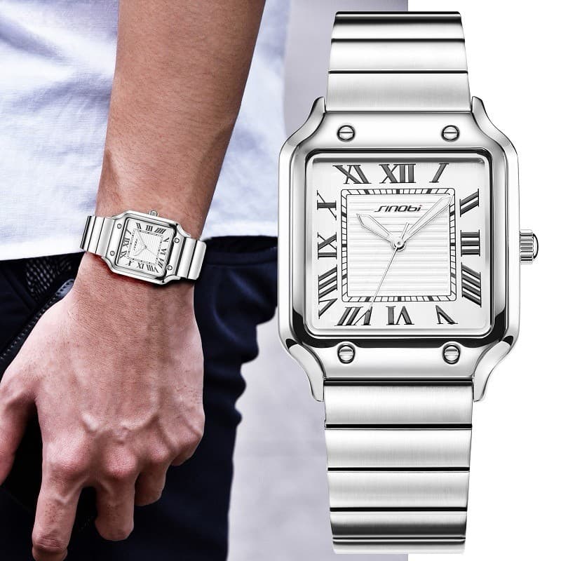 Relógio masculino ultrafino, relógio quadrado com numerais romanos, luminoso, à prova d'água, relógio de pulso de quartz
