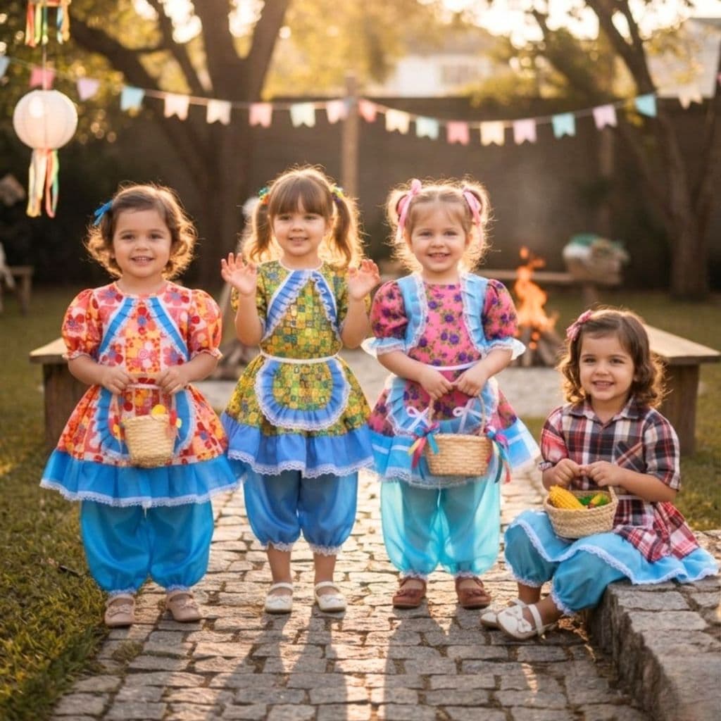 Vestido Manguinha Com Bermuda Infantil Festa Junina Caipira