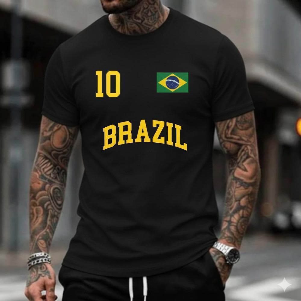 Camiseta Bandeira do Brasil - Camisa 10 Unissex Algodão Torcedor Rumo ao Hexa Casual Várias Cores