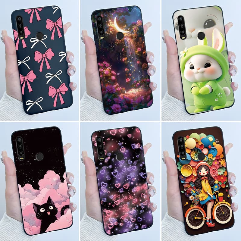 Para TCL L10 Pro Caso De Luxo Bonito Amor Coração Coelho Engraçado Preto TPU Macio Silicone Telefone TCLL10 Capa Proteto