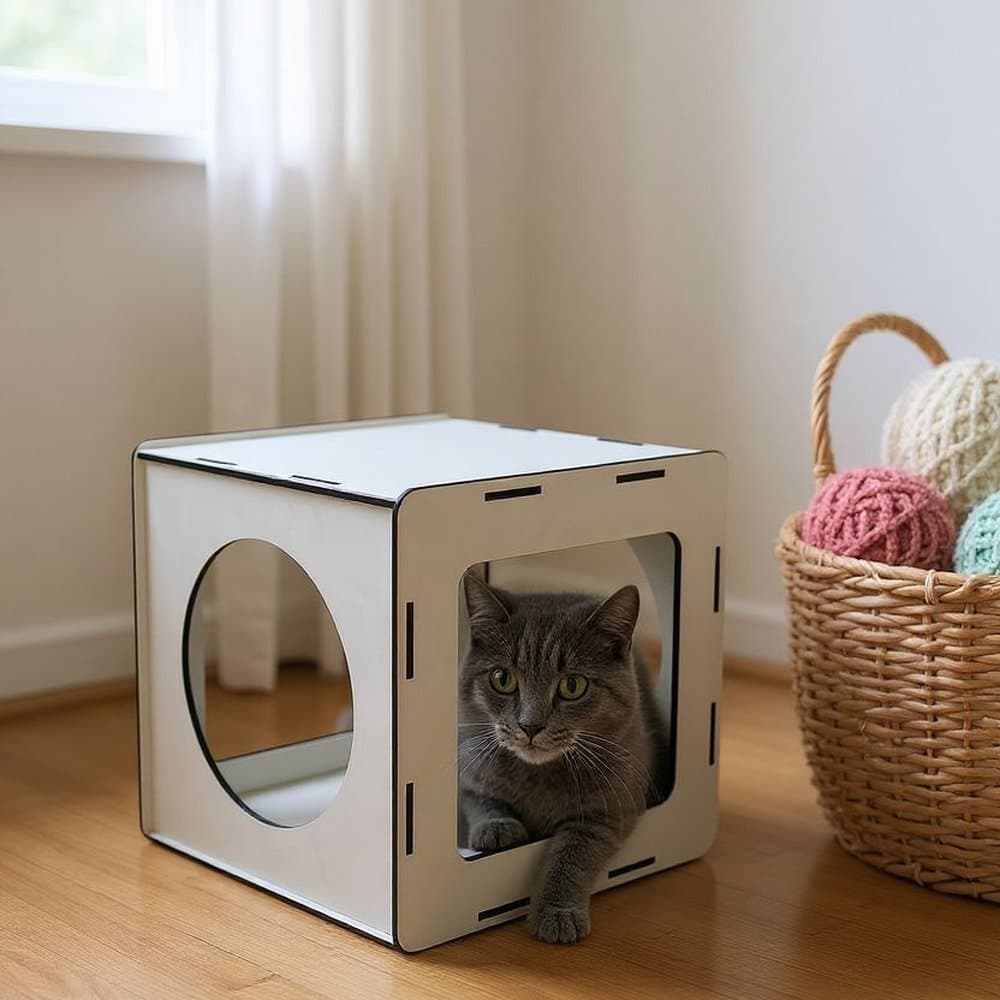 Casinha Nicho Minimalista para Gatos em MDF Branco
