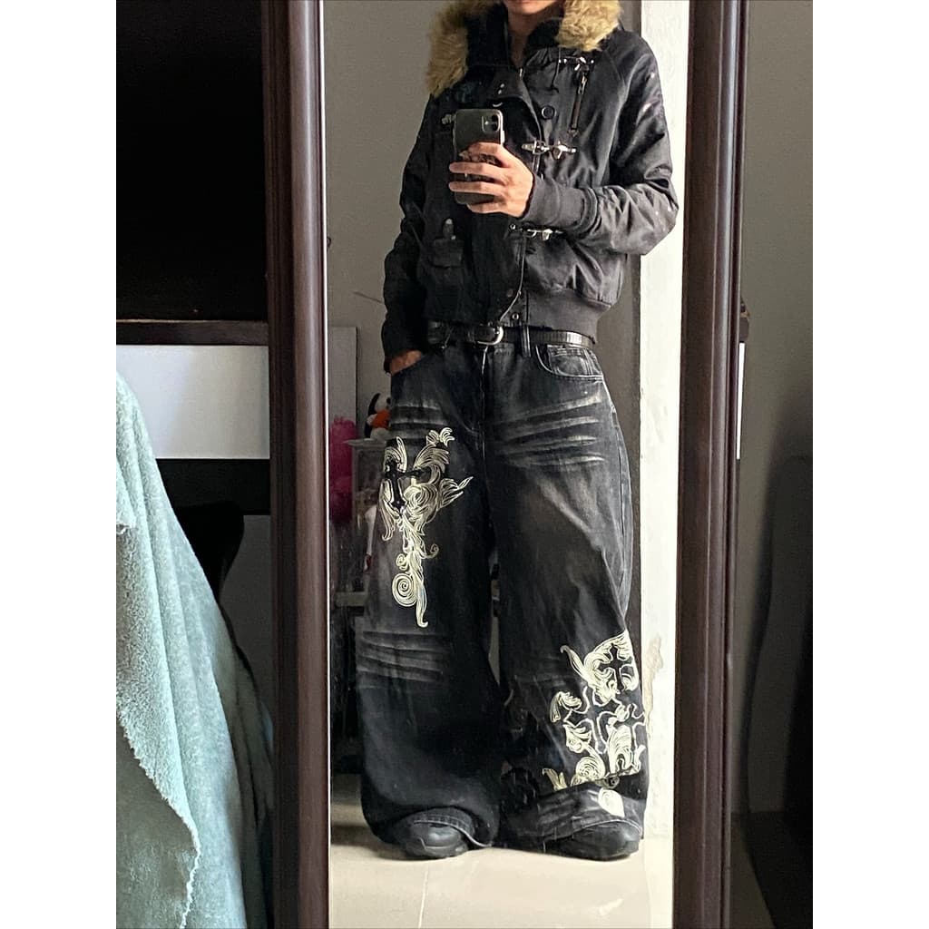 2026 Vintage Impressão Baggy Jeans Y2K Harajuku Tendência Homens E Mulheres Hip Hop Moda Casual Coringa Casal Calças De