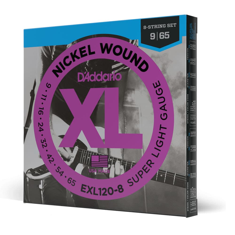 Encordoamento Para Guitarra 8 Cordas 09-65 D’Addario XL Nickel EXL120-8
